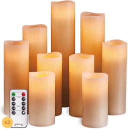 Goliving LED Kaarsen Set - 9 Stuks - Bewegende Vlam - Echte Wax - Warm Wit Licht - 2 Afstandsbedieningen