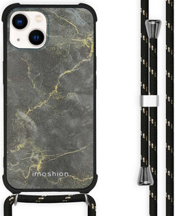 iMoshion Hoesje Geschikt voor iPhone 14 Hoesje Met Koord - iMoshion Design Hoesje met Koord - Zwart / Black Marble