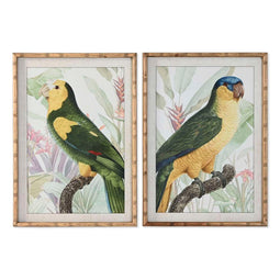 Schilderij Home ESPRIT Geel Groen Papegaai Tropisch 50 x 2,5 x 70 cm (2 Stuks)