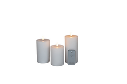 Annas collection - 3ST WIT KAARS WAX RUSTIEK 3D LONT 7,5X10/12,5/15CM AFSTANDSBEDIENING 3X3AAA