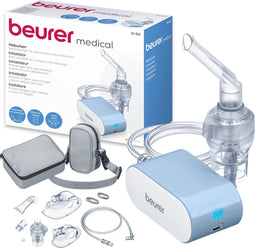 Beurer IH 60 Inhalator Kinderen v.a. 2 jaar/volwassenen - Vernevelaar - Medisch product - Perslucht - Incl. masker kind & masker volwassene - Incl. accessoire-set - Korte inhalatietijd - Klein/licht/stil - Accu - Handig voor op reis - 3 Jaar garantie