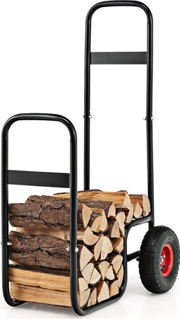 COSTWAY Zwarte Houttransportwagen – Robuuste Metalen Kaminholzwagen met Wielen, 66 x 51 x 111 cm, To