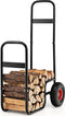 COSTWAY Zwarte Houttransportwagen – Robuuste Metalen Kaminholzwagen met Wielen, 66 x 51 x 111 cm, To
