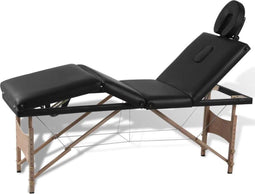 vidaXL - Inklapbare - massagetafel - 4 - zones - met - houten - frame - (zwart)