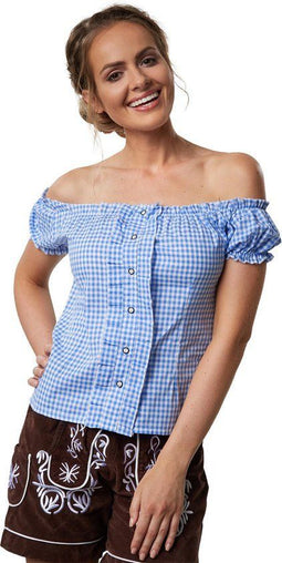 Dressforfun Rosi M - Kostuumblouse - Korte mouwen carmenhals - Geruit