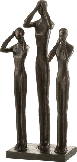 J-Line figuren Horen/Zien/Zwijgen - polyresin - donkerbruin