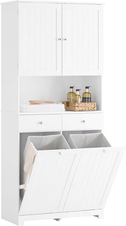 SoBuy BZR215-W - Badkamerzuil - 2 wasmanden 2 lades - Wit