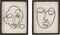 J-Line wanddecoratie Gezichten - metaal/hout - zwart/wit - small - 2 stuks