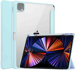 imoshion Tablet Hoes - Geschikt voor iPad Pro 12.9 (2022) / Pro 12.9 (2021) / Pro 12.9 (2020) / Pro 12.9 (2018) - Trifold Hardcase Bookcase - Lichtblauw