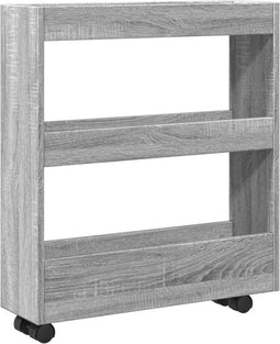 vidaXL - Opbergtrolley - smal - 3-laags - bewerkt - hout - grijs - sonoma - eiken