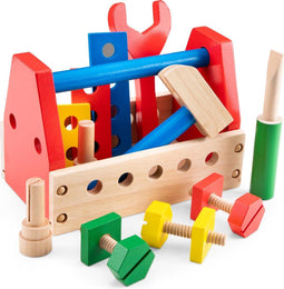 New Classic Toys® Houten Gereedschapskist - 15 delig Speelgoed Gereedschap - Inclusief Hamer en Schroevendraaier (15 stuks)
