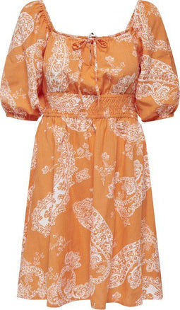 ONLY ONLBELLA LINEN 2/4 DRESS PTM - Dames Jurk - Regular fit - Vierkante hals - Trekkoord detail - Gesmokt detail - Maat XL