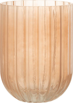 J-Line vaas Yoni Strepen - glas - perzik - medium - Ø 15 cm