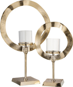 J-Line windlicht Rond Voet - aluminium - goud - large