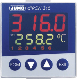 Jumo dTRON 316 PID Temperatuurregelaar Pt100, Pt500, Pt1000, KTY11-6, L, J, U, T, K, E, N, S, R, B, C, D -200 tot +2400