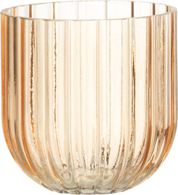 J-Line vaas Yari Strepen - glas - transparant/perzik - small - Ø 15 cm
