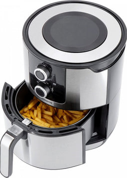 Just Perfecto Airfryer XXL 4L - 1400W - RVS - Heteluchtfriteuse Met Grilplaat - Air Fryer Zonder Olie - Braden, Grillen, Bakken, Roosteren én Frituren - 8 Programma's - Vaatwasserbestendig - Uitneembare Mand - Easy To Use