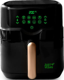 Just Vegan, Arifryer - zwart - 200°C - Hetelucht friteuse - Plantaardige antiaanbaklaag - Duurzaam en vetvrij frituren