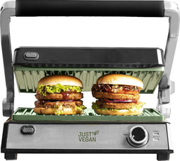Just Vegan – Ceravegan Eco Contactgrill - Anti-aanbaklaag - Vegan - Tosti apparaat - Grill apparaat - Vetvrij Grillen -