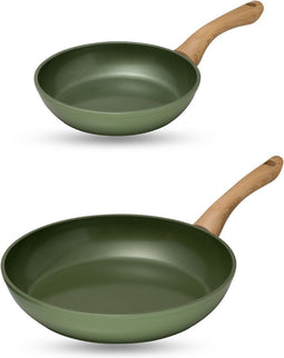 Just Vegan, Ceravegan keramische ECO koekenpan 2pcs – 20cm + 28cm, 100% vegan, plantaardige anti-aanbaklaag - Met GRATIS panbeschermer