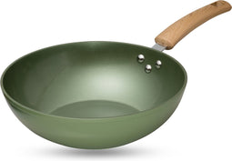 Just Vegan, Ceravegan keramische ECO Wokpan - 28cm - 100% Vegan - Wok met Plantaardige Anti-Aanbaklaag - Alle warmtebronnen, ook Inductie - Roerbakpan