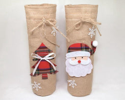Jute flessentas kerstmis set van 2 - Cadeauzak - Flessenzak