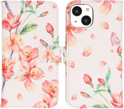 iMoshion Hoesje Geschikt voor iPhone 14 Hoesje Met Pasjeshouder - iMoshion Design Softcase Bookcase - Roze / Blossom Watercolor White