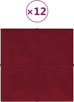vidaXL - Wandpanelen - 12 - st - 1,08 - m² - 30x30 - cm - fluweel - wijnrood