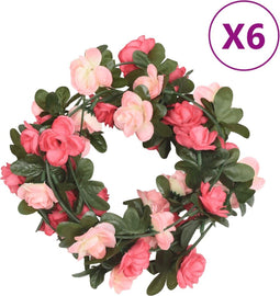 Kerstslingers met bloemen 6 st 240 cm rozé