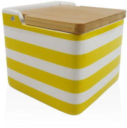 Zoutvaatje met deksel Versa Geel Keramisch Bamboe Dolomite Strepen 12,2 x 11,5 x 12,2 cm