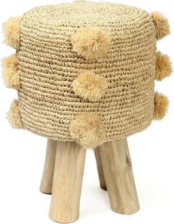 De Raffia Pom Pom Stoel - Naturel