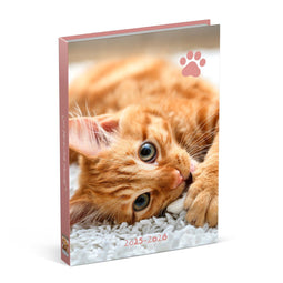 Lannoo Agenda - Schoolagenda 2025-2026 - 125x175mm - collectie & design: MY FAVOURITE FRIENDS - Poes op roze achtergrond