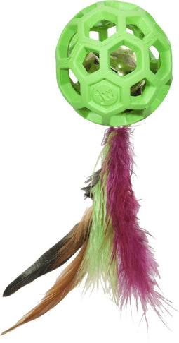 JW Cataction Feather Ball with Bell - 20 cm - Ø 6 cm - Speelgoed voor katten - Kattenspeelgoed - Kattenspeeltje - Groen - Rubber