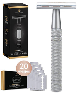 Wellshave Safety Razor - Veiligheidsscheermes - RVS - Inclusief 20 scheermesjes (20 stuks)