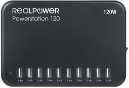 RealPower Power Station 120 - Oplaadstation - 10 USB-poorten 120W - Zwart
