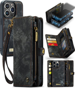Caseme - Geschikt voor iPhone 15 Pro - Vintage 2 in 1 portemonnee hoes - Zwart