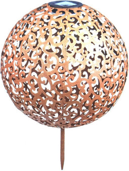 HI Tuinlamp solar LED bol 28.5 cm metaal bruin