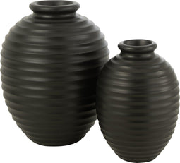 J-Line bloempot Ovaal - keramiek - zwart - large - Ø 50 cm