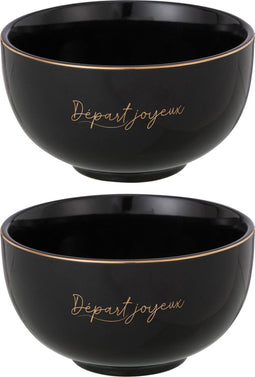 J-Line kom 'Départ Joyeux' - porselein - zwart/goud - large - 2 stuks