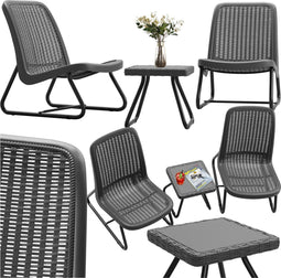 tectake® Modica Tuinmeubelset - Zitgroep voor 2 personen - Weerbestendig - Rotan look - Grijs (2 stuks)