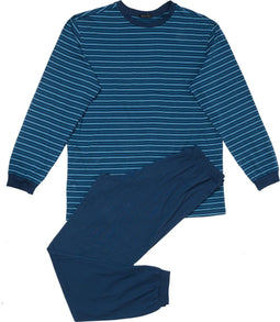 Schiesser Heren Pyjama - Lange broek - V-hals - Donker Blauw - Maat L