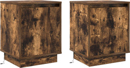 vidaXL - Nachtkastjes - met - LED-lampjes - 2 - stuks - Gerookt - Eiken - 39x34,5x50 - cm