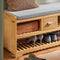 SoBuy FSR75-N - Schoenenbank - Solid Wood met Zitkussen & 3 Manden - Naturel