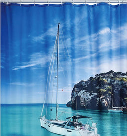 Douchegordijn Sailboat 180x200 cm - Douchegordijn zeilboot oceaan zee