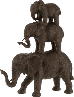 J-Line Olifant 3 Op Een Rij Poly Donkerbruin - Olifant beeld 40.00 cm hoog