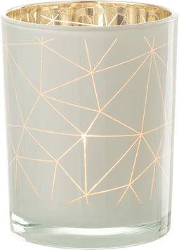 J-Line windlicht Milano - glas - wit/goud - medium - 2 stuks