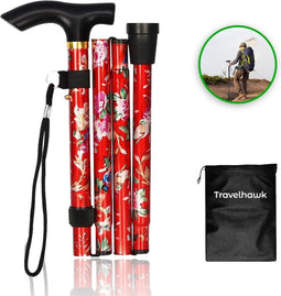 Travelhawk Wandelstok - Verstelbaar - Opvouwbaar - Rood - Incl. Opbergtas