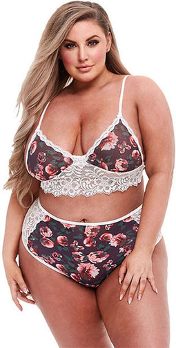 Baci - Grey Floral & Lace Bra Set M/L