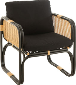 J-Line Armstoel+Kussen Rotan/Textiel Zwart