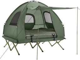 SoBuy OGS61-L-GR - Opvouwbaar Campingbedje - 3 in 1 met anti-UV dak en opblaasbare matras - Donkergroen (2 personen)